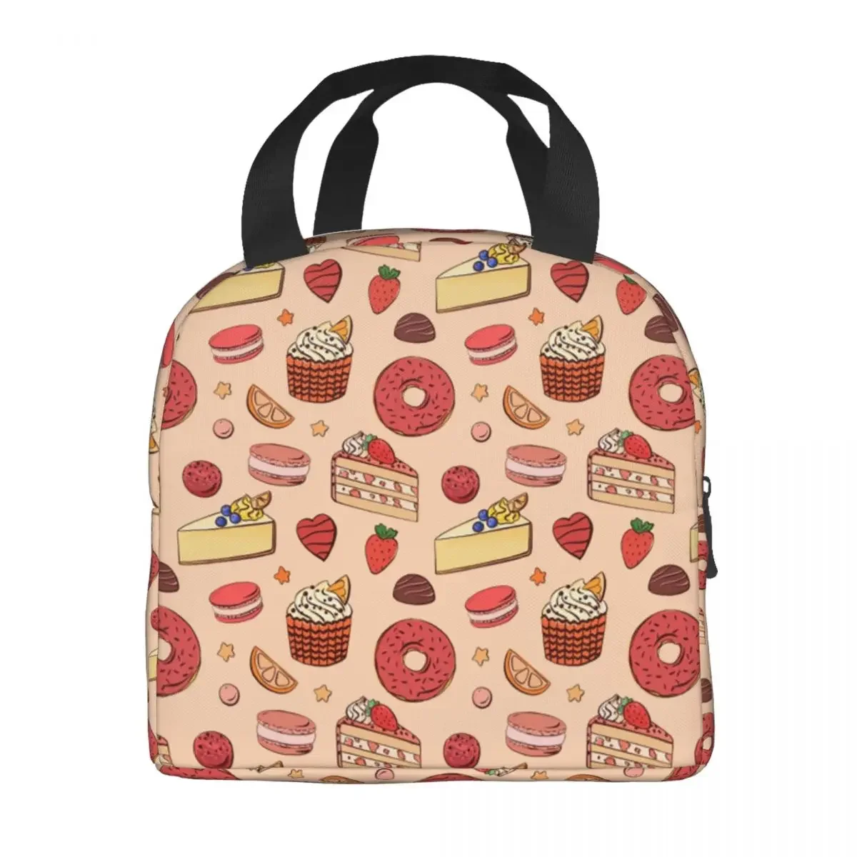 Cake And Donuts Pattern Insulated Lunch Bag for Outdoor Picnic Pastries Cupcake Cooler Thermal Lunch Box Women Children