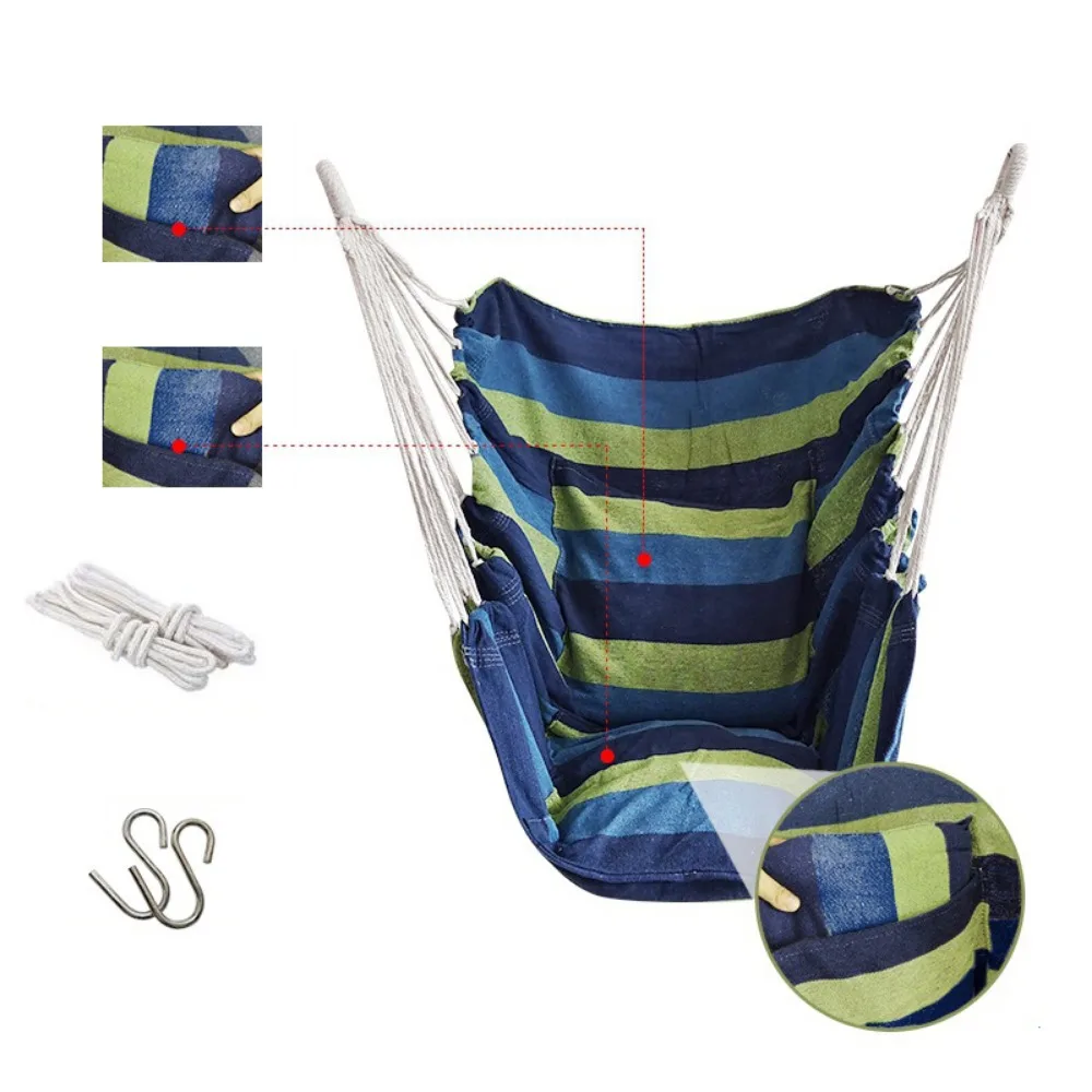 

Comfortable Dormitory Hammock Chair Thicken Colorful Stripe Garden Swing Chair Handwoven Soft Garden Swing Seat Beach Camping