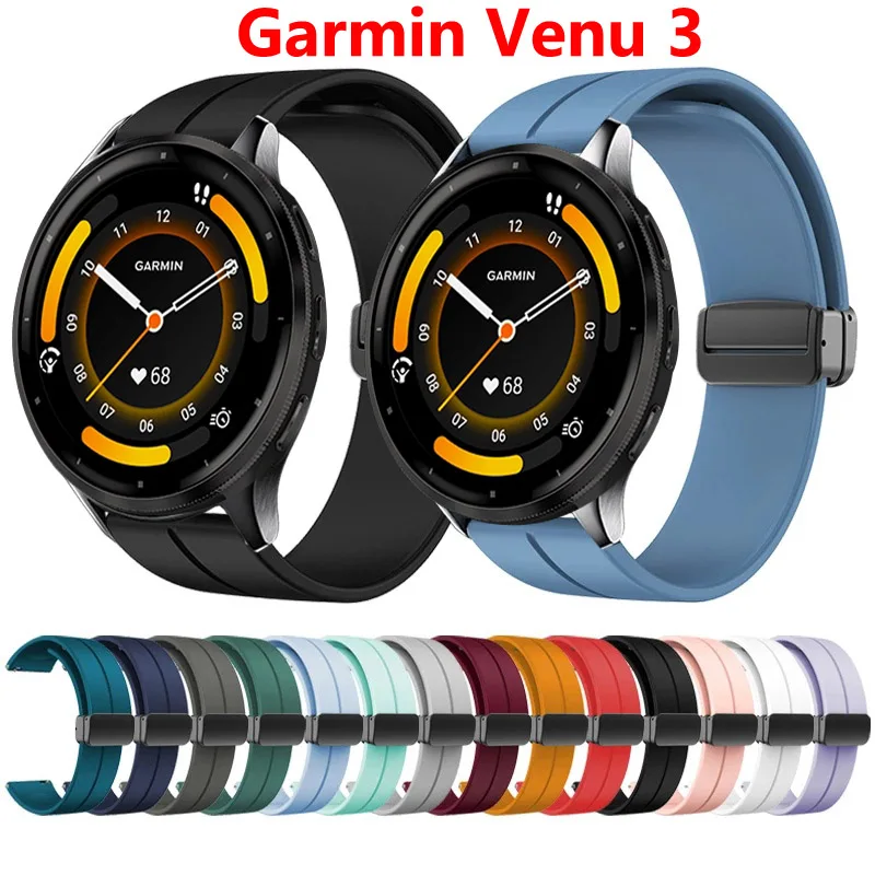 Magnetic Folding Buckle Band for Garmin Venu 3 Silicone Strap for Garmin Venu3 Watchband Bracelet