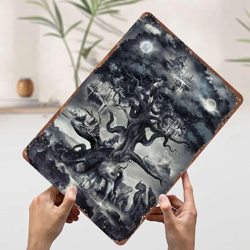 Yggdrasil Norse World Tree Metal Poster Wand Deko علامات القصدير المعدنية القابلة للتخصيص لتزيين جدران فن الأشياء لتصميم الغرفة #3