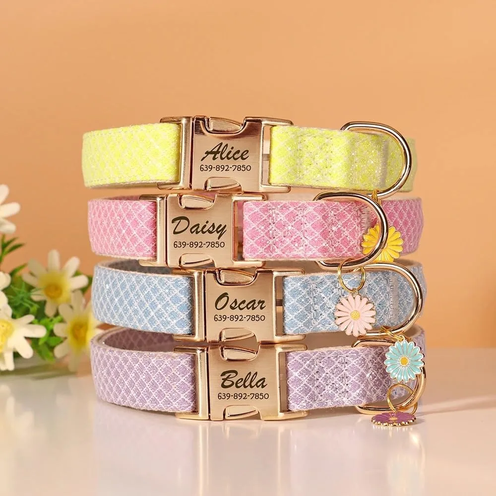 Personalized Dog Collar Engraved Pet Name Phone Number Address Customize Pet Collar for Dogs Cats with Metal Buckle