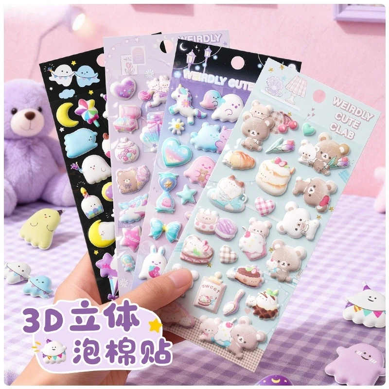 

4 pcs New Cartoon Ghost Bear Unicorn 3D Puffy Stickers Scrapbooking Diy Journal Stationery Sticker Cute School Supplies Gift