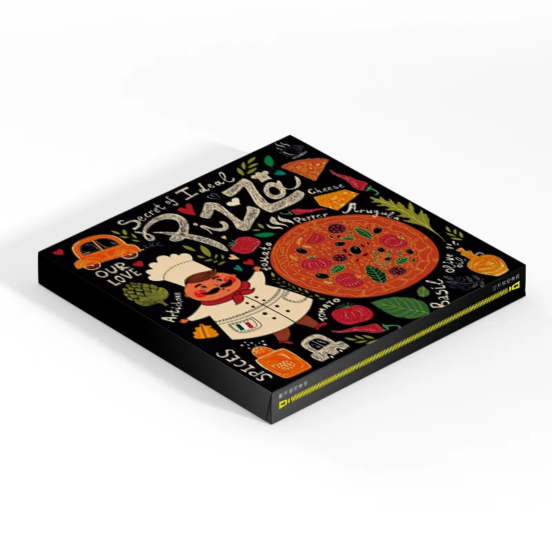 Boîte à pizza ondulée noire imprimée personnalisée, vente en gros de produits personnalisés, restauration rapide à emporter, 8 po, 10 po, 12 po, 14 po, 16 po