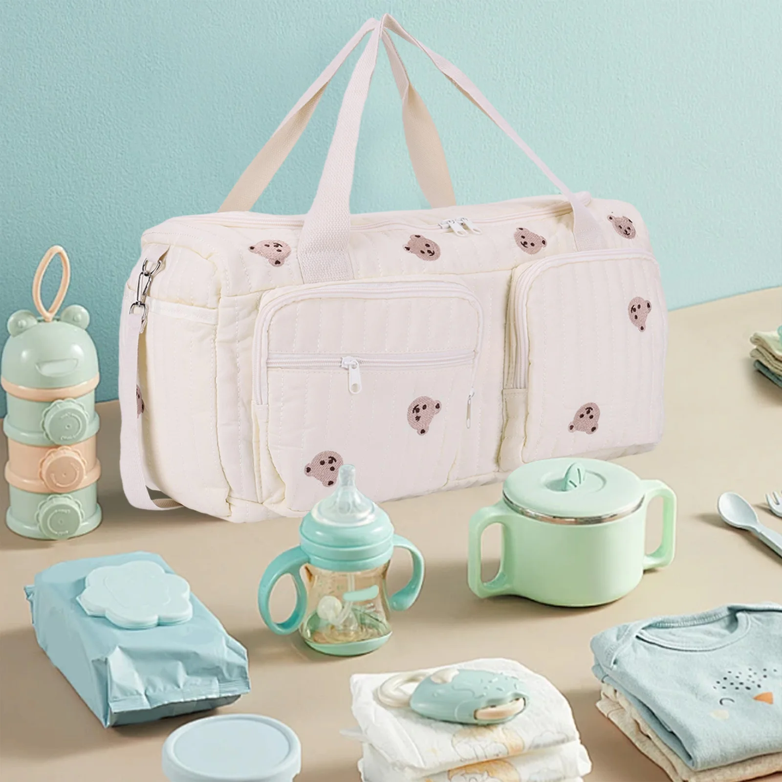 

Quilted Baby Diaper Bag Large Capacity Weekender Bag Travel Bag for Hospital and Weekender Travel