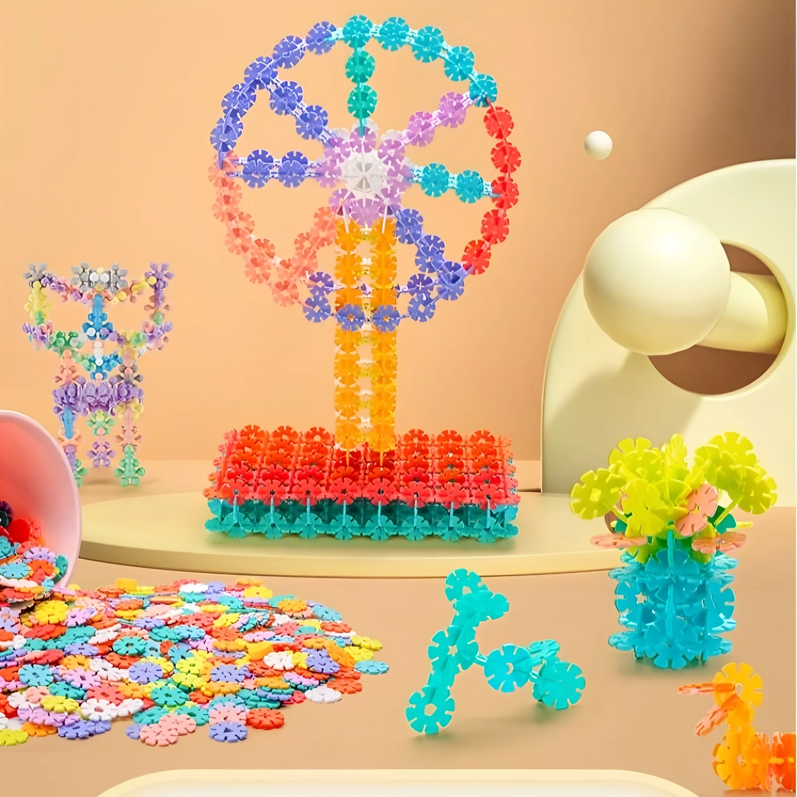 Einsatztasche für die Früherziehung für Kinder, Schneeflocken-Bausteinset, pädagogische Bausteine für Kinder, DIY-Spielzeug für Kinder