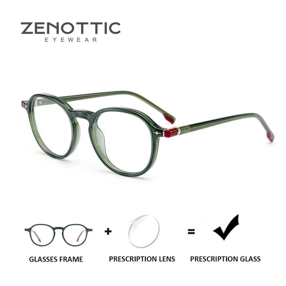 

ZENOTTIC Women Prescription Glasses Round Acetate Frame Solid Color Myopia Lenses Progressive Multifocal