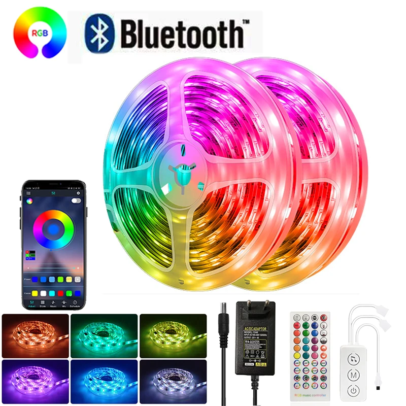 

Rgb Led Lights Strip Bluetooth 5050 220V Rgb Led Tape Light Music Sync Rgb Led Strip Light Smart Led Lights For Room 100 FT