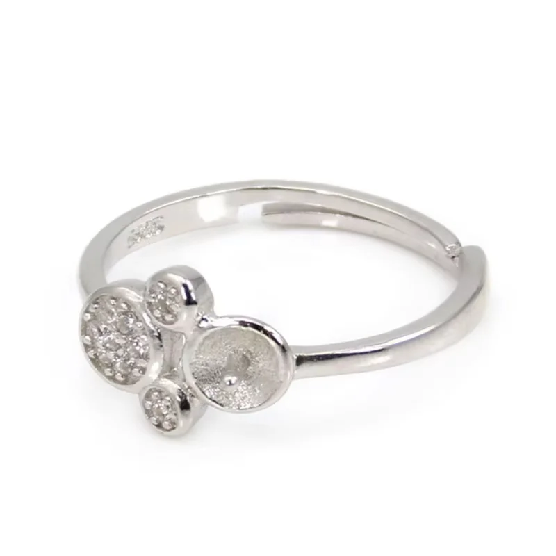Adjustable 925 Sterling Silver Ring Settings Base Platinum Plated 17mm Micro Pave Zirconia Tray Support For Half Drilled Beads