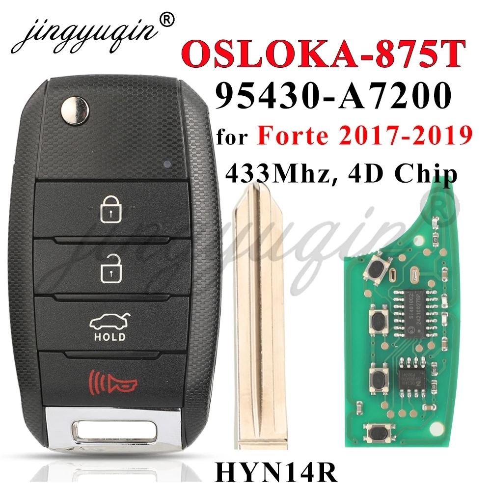 

Дистанционный ключ jingyuqin 95430-A7200 OSLOKA-875T, 433 МГц, 4D чип для KIA Forte 2017 2018 2019, раскладной автомобильный брелок управления 95430-A7201