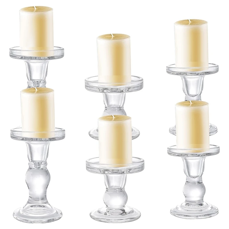 Glass Candle Holders, Clear Pillar Taper Candlestick Crystal Candle Holder Stand For Dinner Table 3Pcs Durable Easy To Use