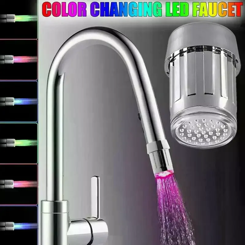 3-Color LED Sensor Faucet Temperature-Sensitive Light Water Saving Stream Light Faucet Aerator Tap Nozzle For Kitchen Bathroom