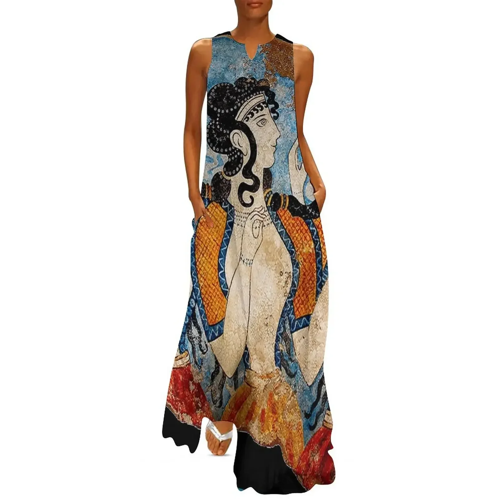 

GREEK : Ancient Greece Ladies of the Court Fresco Frieze Print Long Dress Dresses Dress