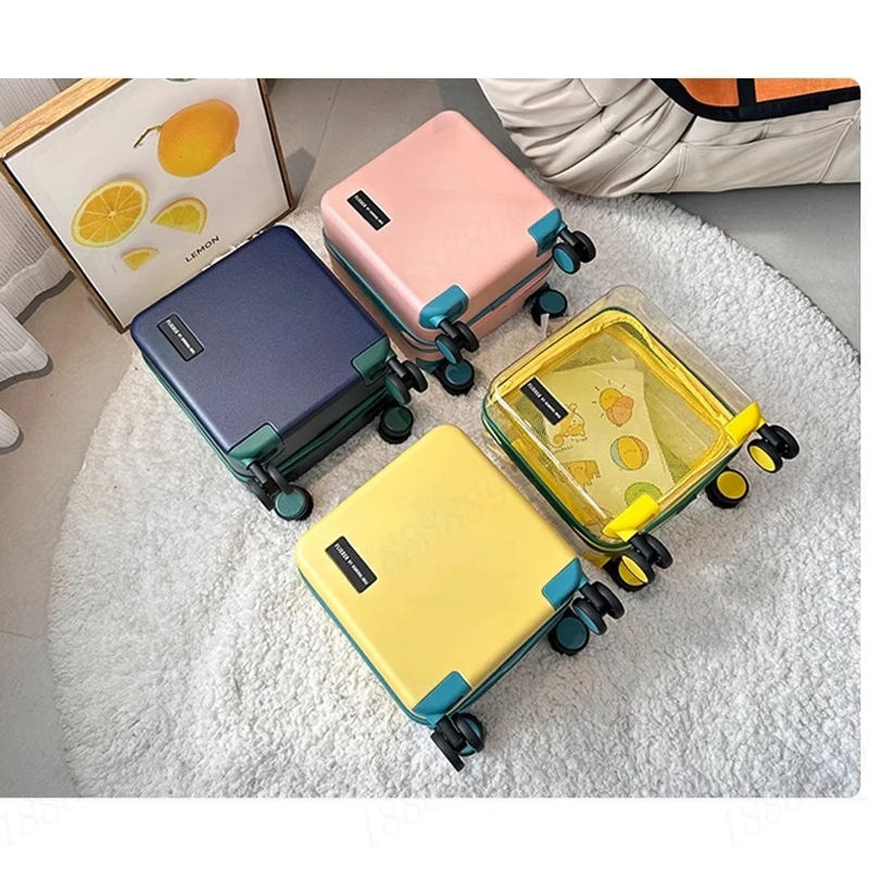 New Kids Suitcases Transparent Luggage Cartoon 14 inch Trolley Case Lightweight Universal Wheel Travel Suitcase Lazy School bag