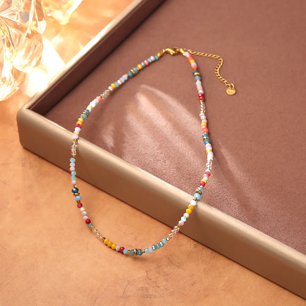 

Fashionable and exquisite design colorful crystal beaded necklace light luxury high-end versatile temperament clavicle chain