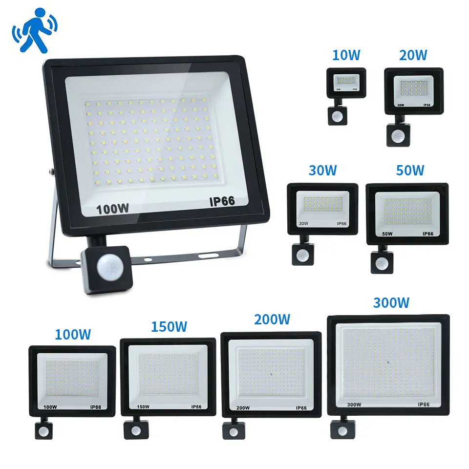 LED Flood Light PIR Motion Sensor 10W 20W 30W 50W 100W 150W 200W 300W AC220V IP66 Waterproof Spotlight Street Floodlight Outdoor