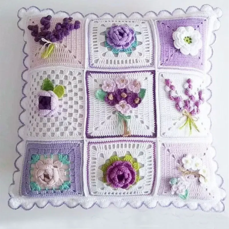 Handmade crocheted exquisite patchwork pattern pillow bag cushion cover cushion bag give friends a comfortable gift