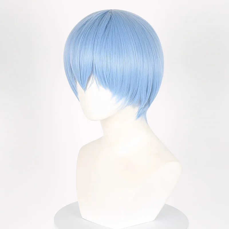 Xinmei-er Light Blue Short Layered Bangs Synthetic Cosplay Wig Anime Costume Party Hair for Roleplay Styling