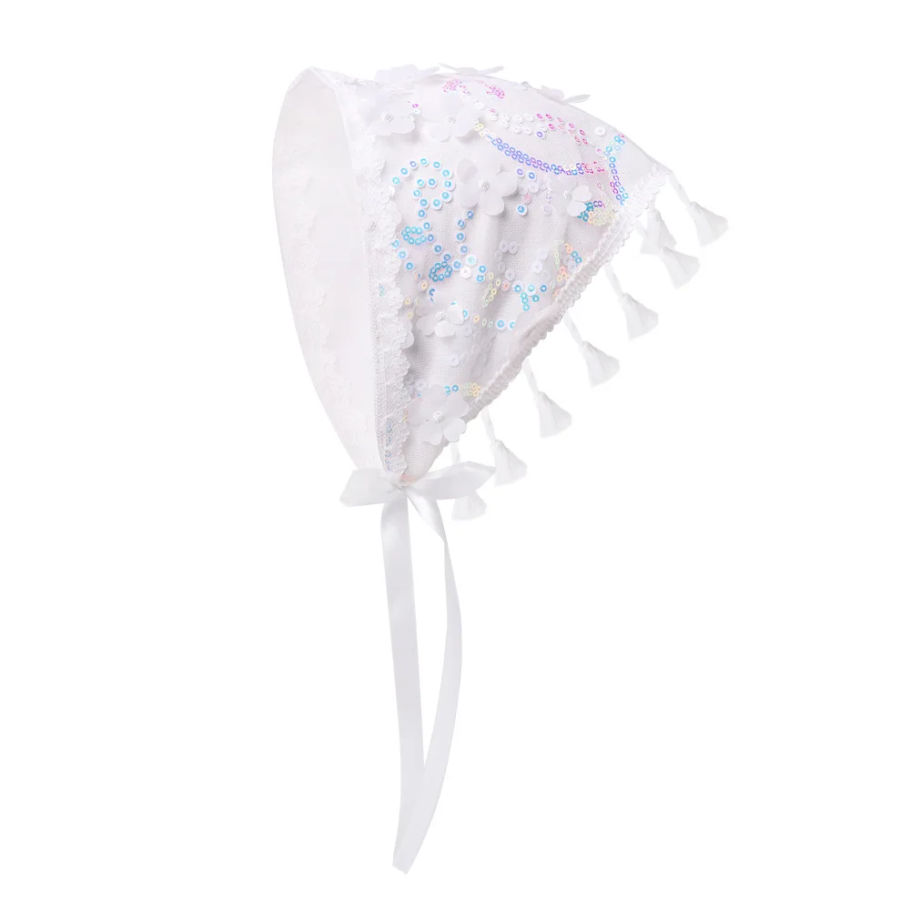 Pastoral Triangle Head Scarf for Women Girl White Tassels Headpiece