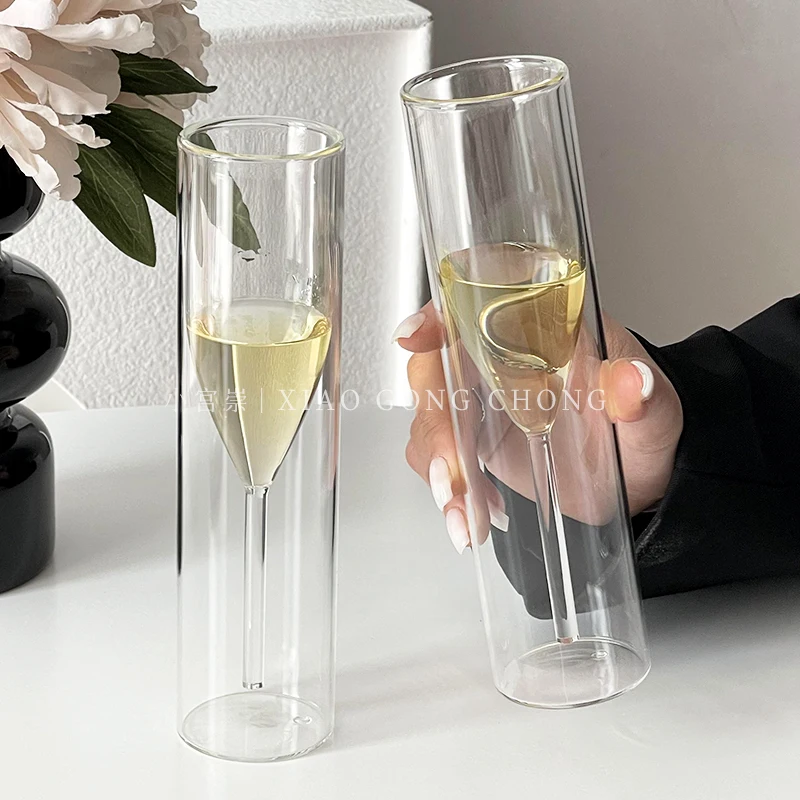 Creative Double-Walled Transparent Champagne Flutes Statement Goblets Red Wine Glasses Cocktail Glasses for Special Occasions