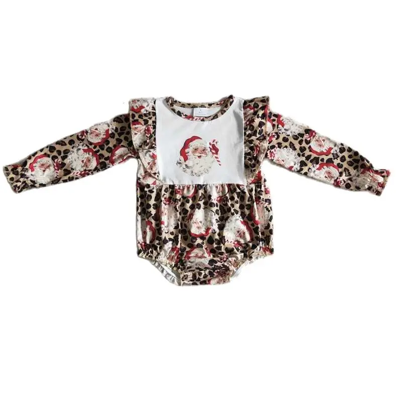 

Girls Santa Claus Leopard Long Sleeve Onesie