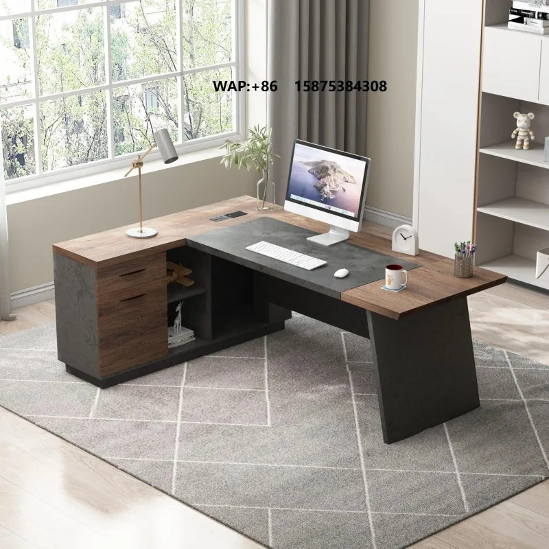 USA Warehouse Modern Computer Desk Set with Drawers Storage Shelves Business Workstation for Home Office
