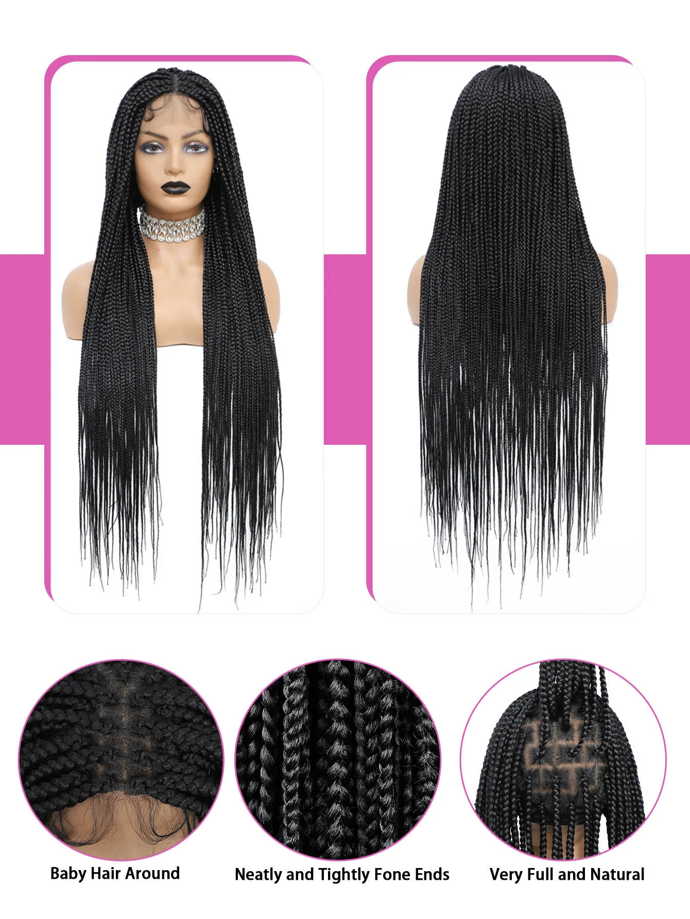 Synthetic Full Lace Wig Box Braided Wigs For Black Women Goddess Cornrow Braids Lace Front Wigs Braiding Wig 36Inch