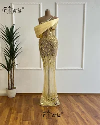 Gorgeous Dubai Pearls Mermaid Evening Dresses Gold Heavy Beads Crystals Arabic Party Gowns 2024 Formal Prom Dress Robe De Soiree