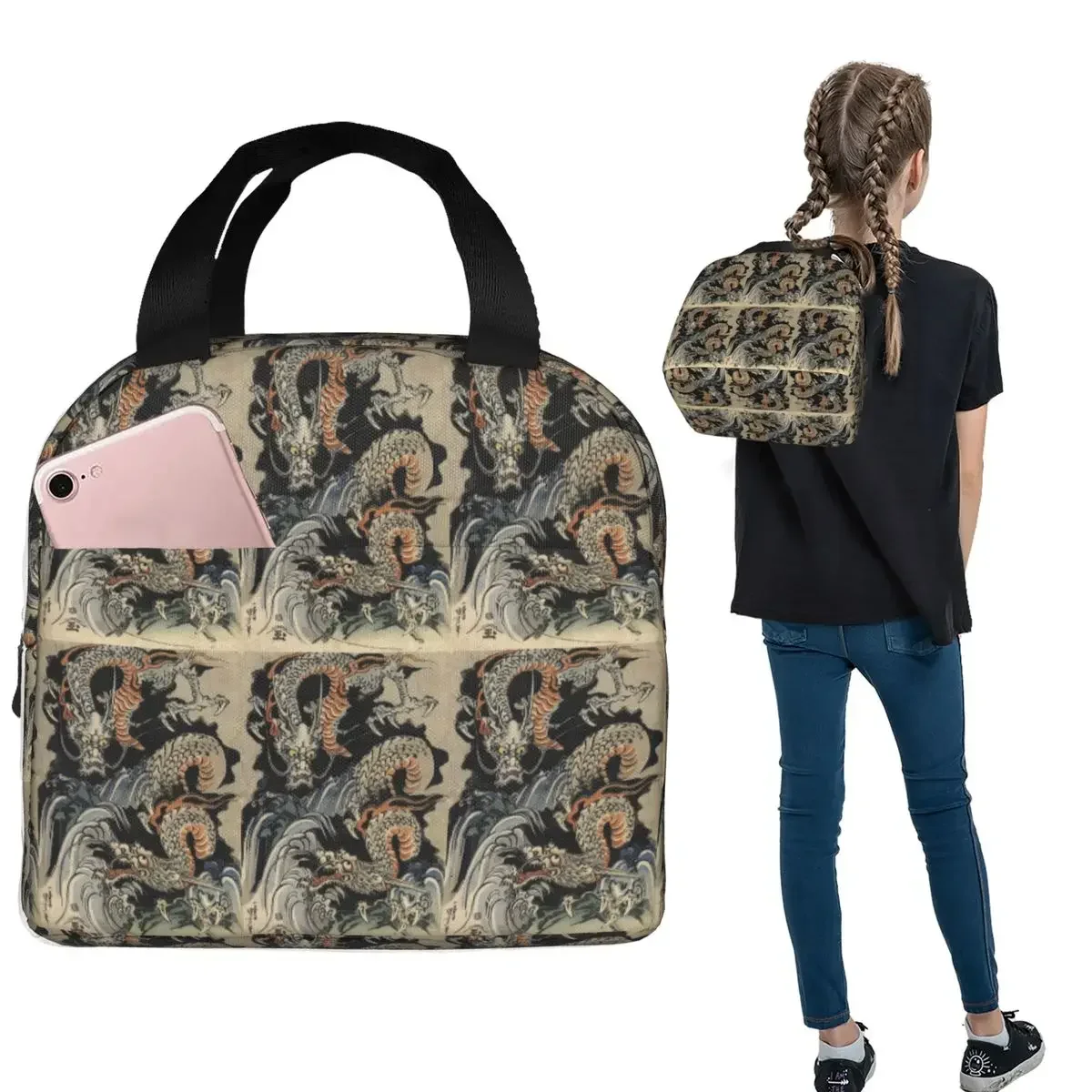 Utagawa Kuniyoshi - Dragons Insulated Lunch Bag for Women Kids Portable Food Boxes Thermal Lunch Box Tote