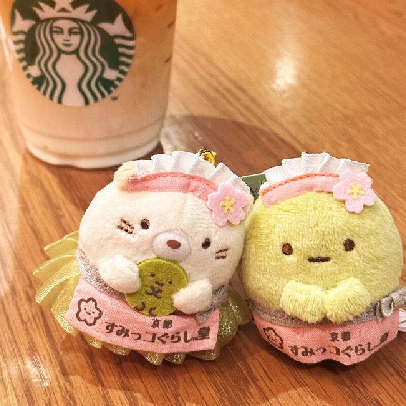 Porte-clés poupée en peluche, créatures d'angle, fleurs de cerisier, Design Matcha, dessin animé japonais entourant, pendentif pour sac à dos, jouet cadeau