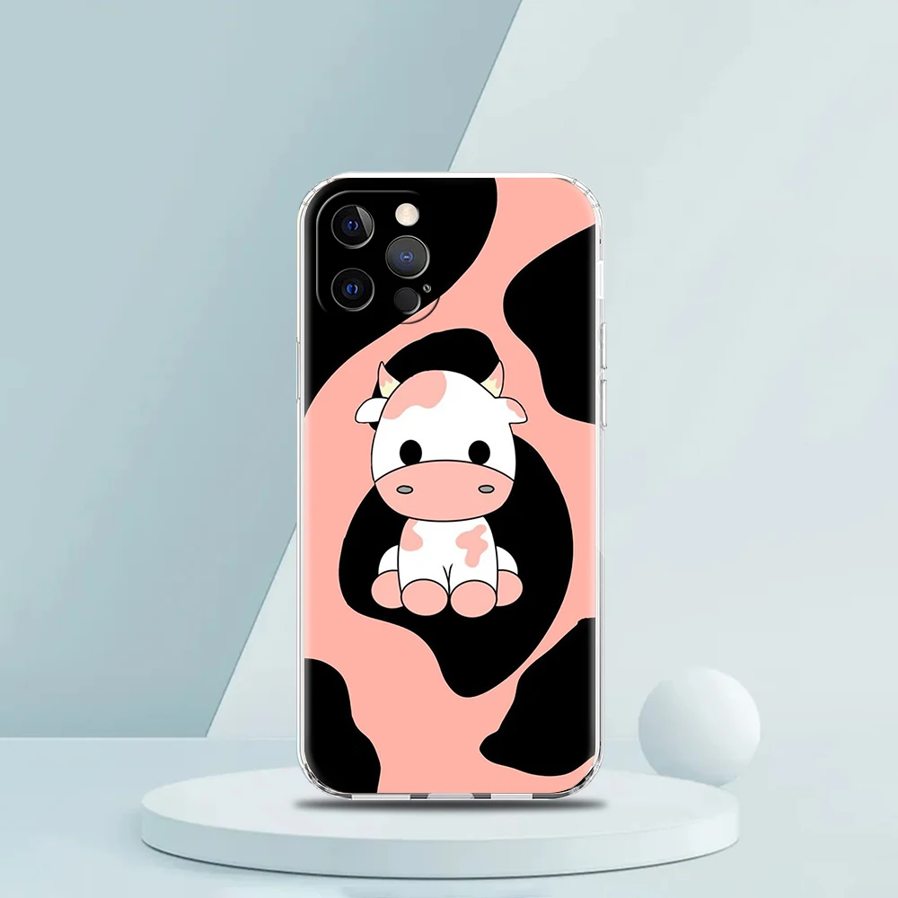 Cute Milk Cow Transparent Phone Case Cover for iPhone 16 15 14 13 12 11 Pro Max XS Max 14 7 8 Plus XR XS Soft Shell Coque Capas