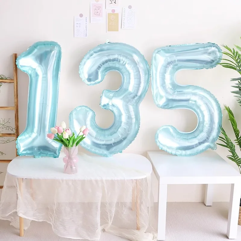 

32inch Crystal Blue Foil Balloons 0-9 Number Ballon for Adult Wedding Anniversary Party Decor Kids Birthday Baby Shower Supplies