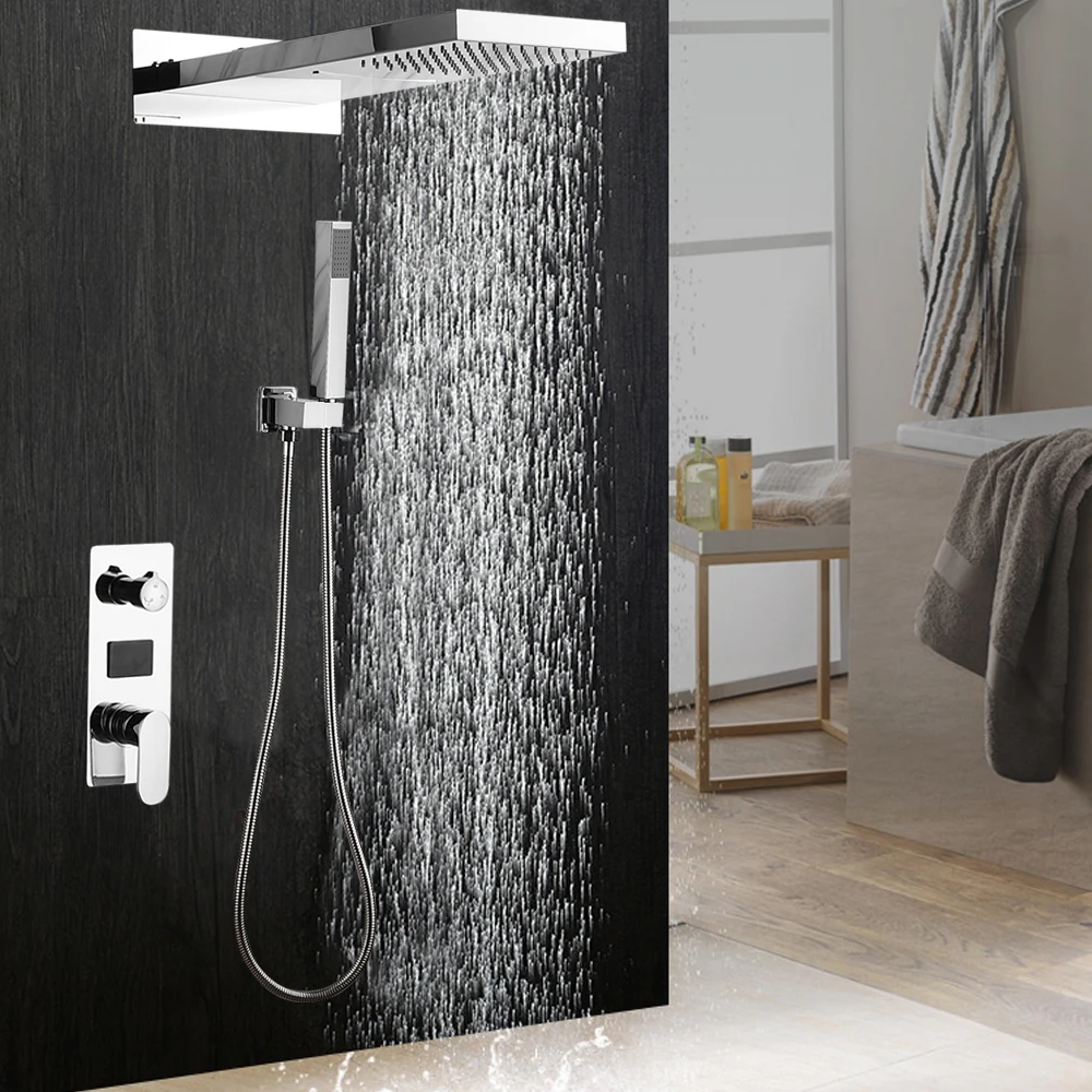 Concealed Bathroom Digital Shower Set 3-Way Digital Display Mixer Tap Thermostat Shower System