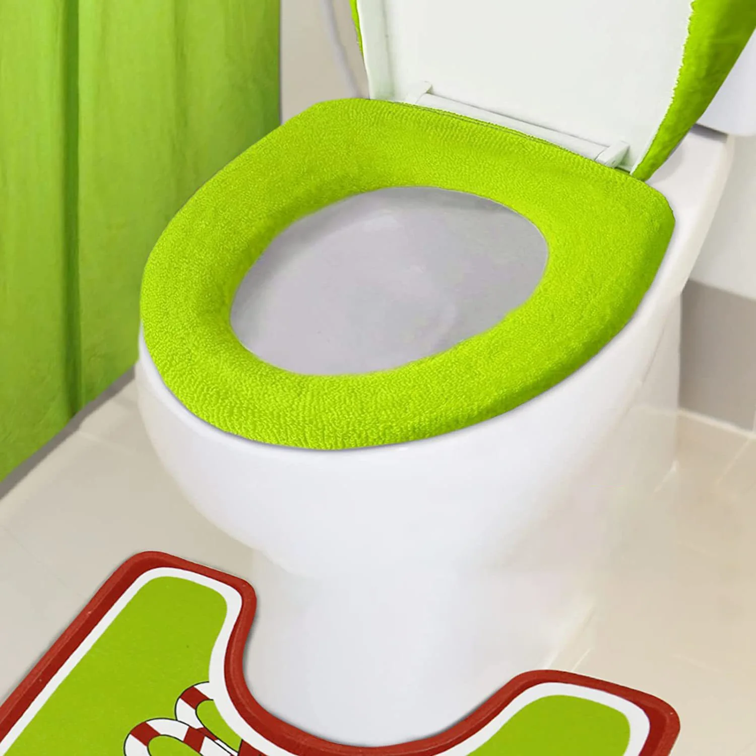 Grinch Seat Cushion Toilet Seat Foot Mat Four-piece Set New Christmas Toilet Cover Christmas Decoration Set