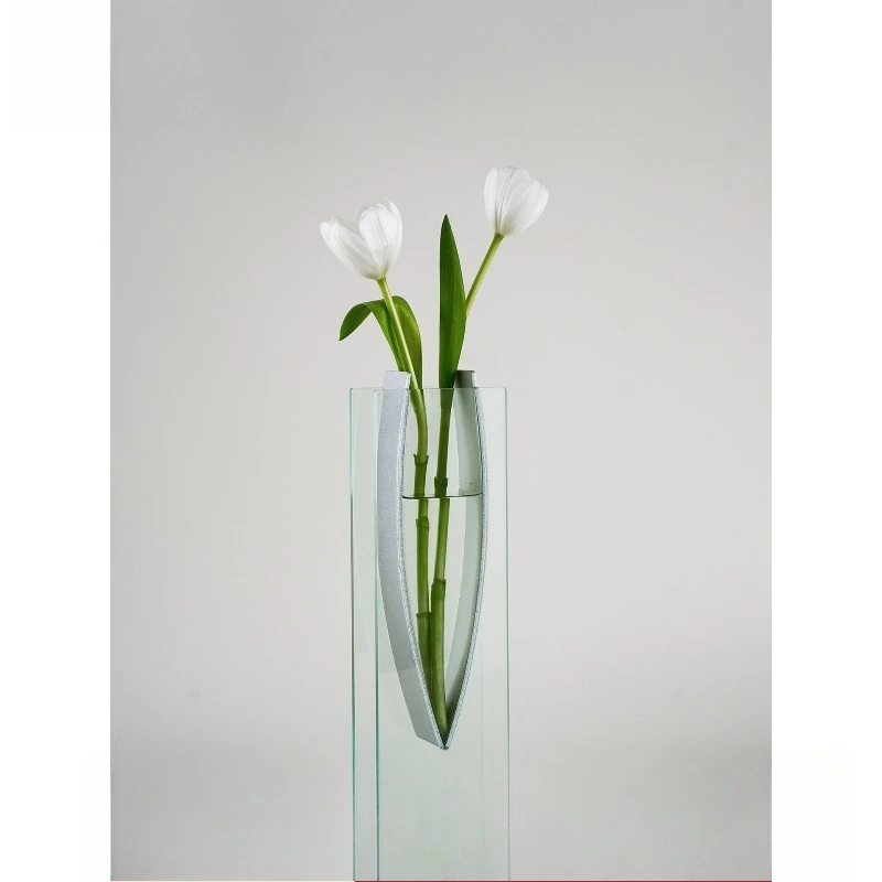 Mid Century Modern Glass & Metal Vase, Designer Floral Container, Stylish Tabletop Decor Gift