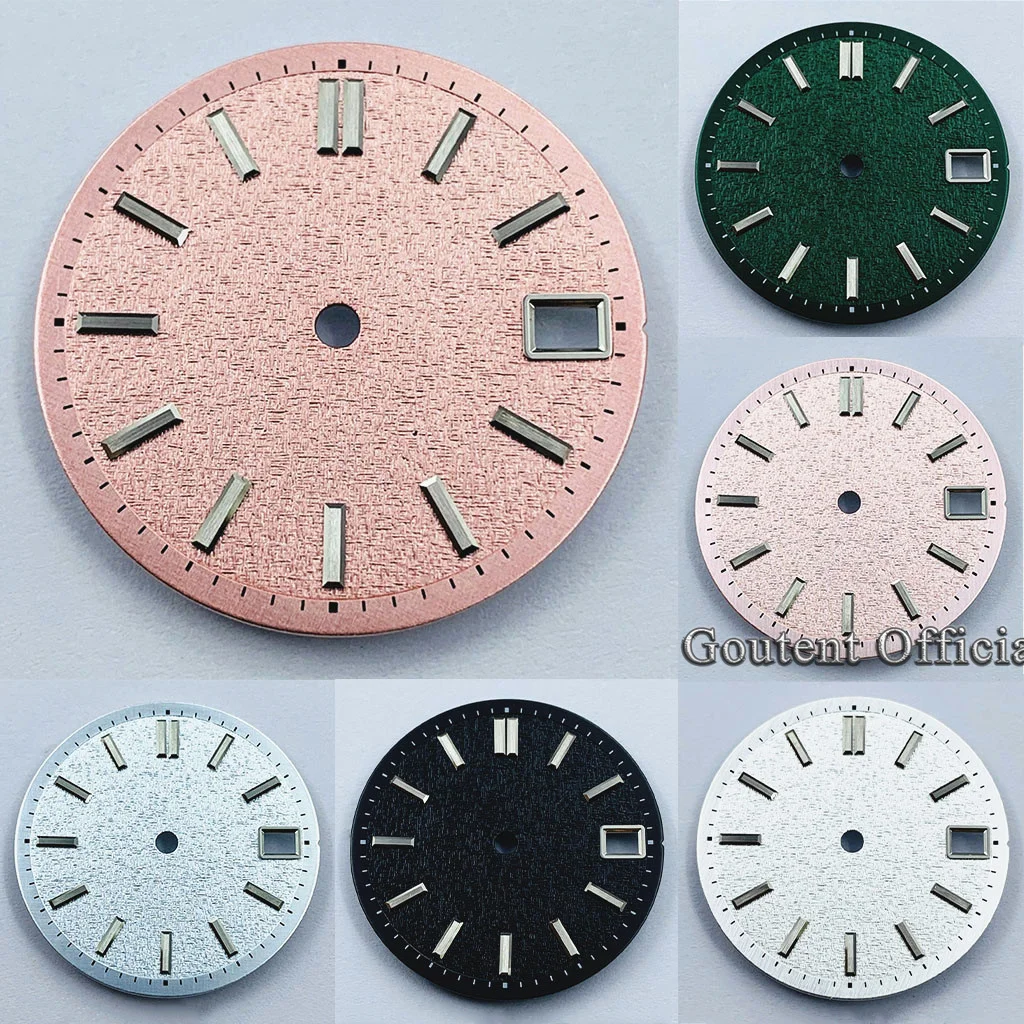 Goutent 28.5mm Textured Sterile Dial Date Window 3 & 3.8 O'clock Crown Position Fit NH34 NH35 Watch Mod Replacement Accessories