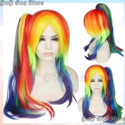 Rainbow Dash Little Pony Anime Cosplay Prop Rainbow High Ponytail Wig Cute Girl Hair Women Holloween Comic Roleplay Customized