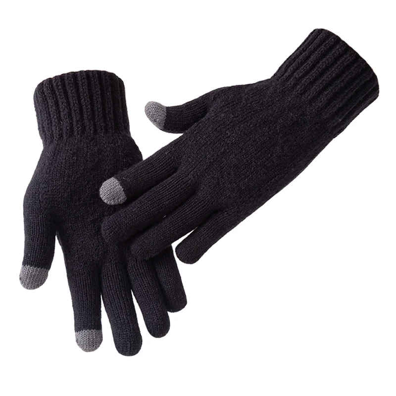 Winter Men Knitted Gloves Thicken Keep Warm Solid Grey Black High Quality Business Driving Cycling Full Finger Male Gloves