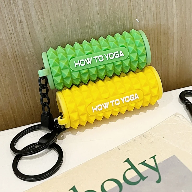 2-Pack Mixed Colors New Mini Yoga Foam Roller Keychain Fitness Accessory, with Clasp for Gym Office Use
