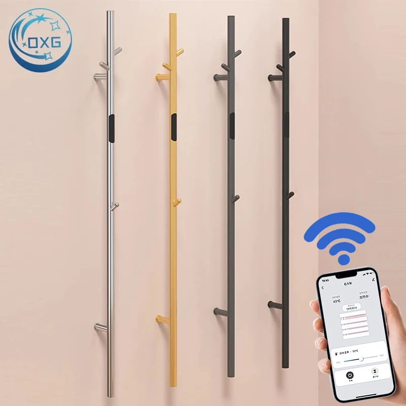 

OXG Smart Electric Heated Towel Rack, Heated Bathroom Towel Rack Coat Hook, Built-In Timer Bath Towel Dryer Heater Support wifi