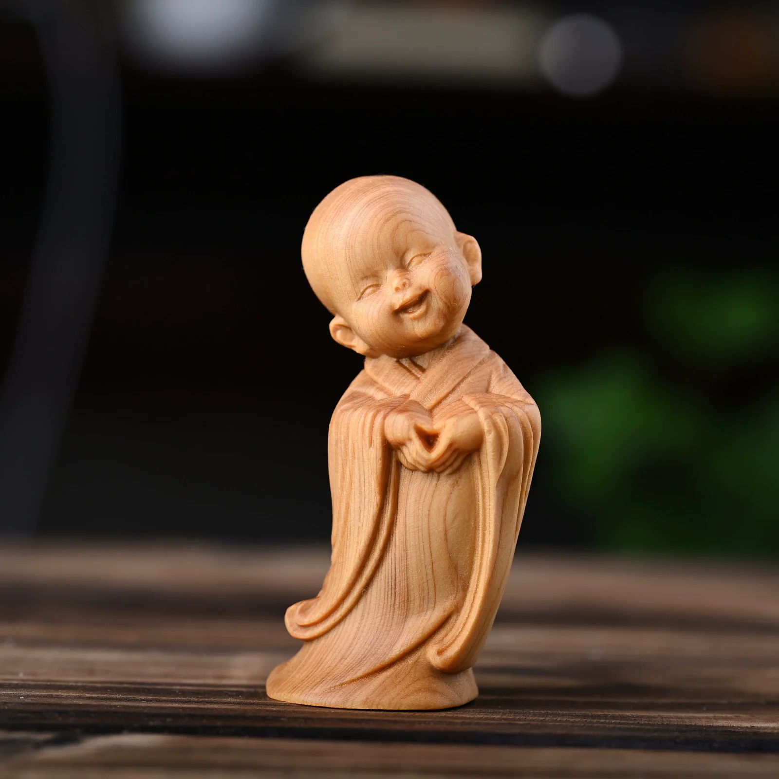 Hand-Carved Cypress Figurine - Unique Wooden Gift for Office/Buddhist Altar Decor