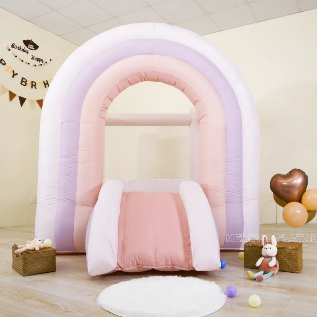 

Toddler Kids Jumping castle Pastel Pink Rainbow Bounce House Mini playground girls Bouncy castle inflatable playing room