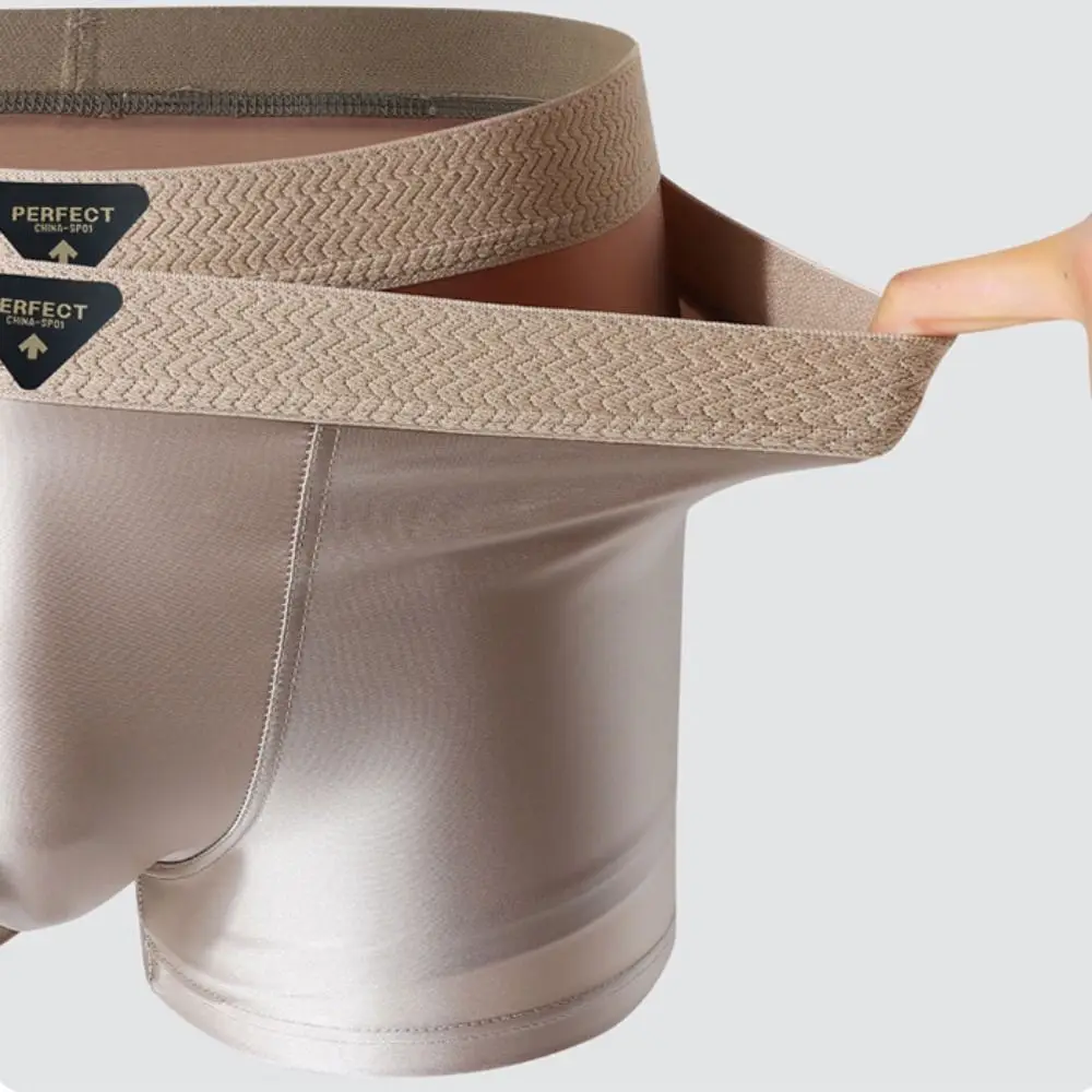 4PCS Comfortable Thin Satin Silk Boxer Briefs Seamless Underpants Ice Silk Boxers Lingerie Mid Waist Underwear for Men Men