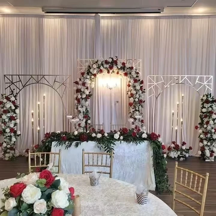 Goldener Metall-Hochzeitsbogen-Hintergrundrahmen 1/3 Stück Glänzender Blumendekor-Ständer Bühnenhintergrund-Requisiten für Hochzeit, Geburtstagsfeier, Zeremonie – Detail 3