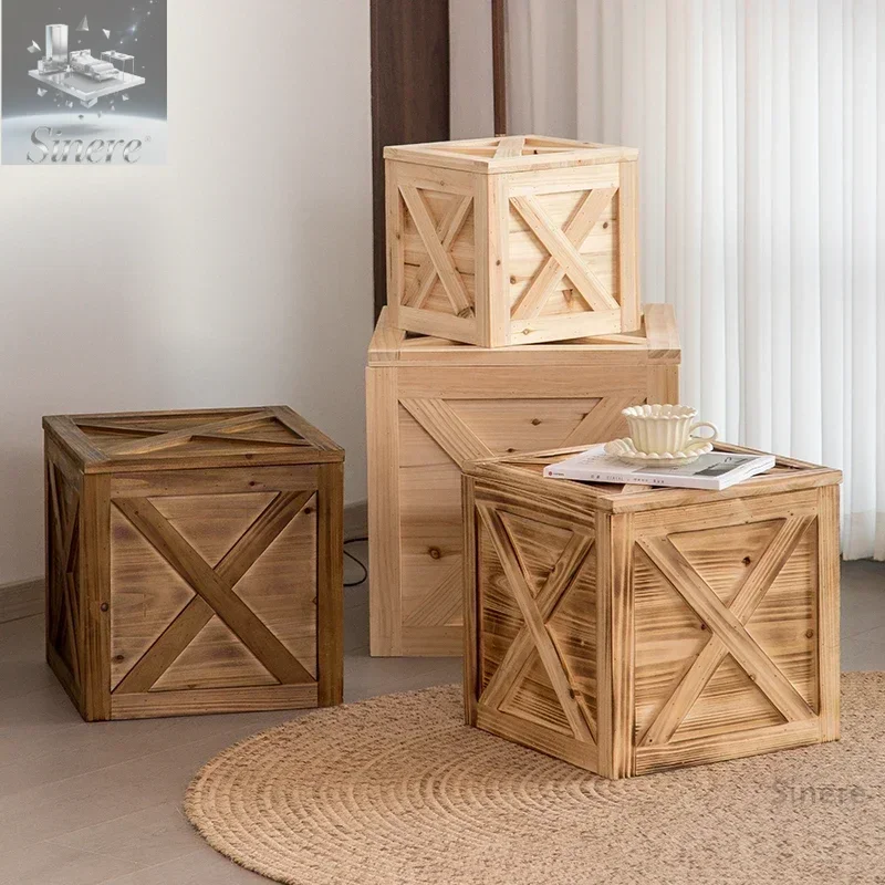 

Retro wood box Square solid wood storage box Outdoor anti-corrosion old props ornament Antique storage box customization