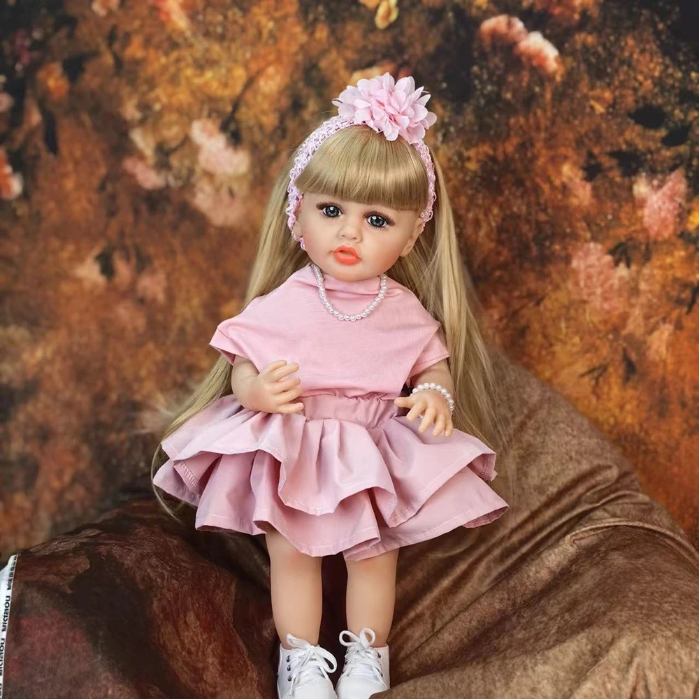 Sukienka Reborn Baby Girl lalki 55 cm pełny silikon Bebe Reborn Princess prezenty urodzinowe moda dziecko makijaż zabawkowy Model