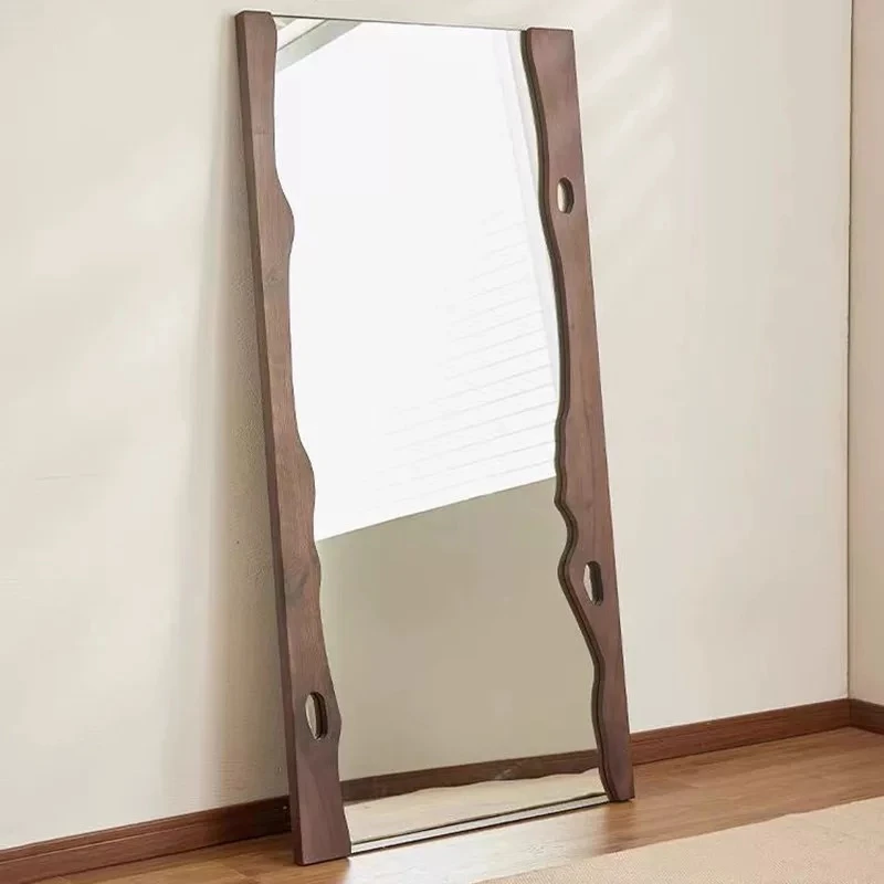 Solid wood full-length mirror, simple vertical wave mirror