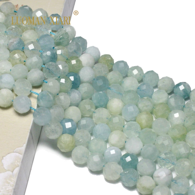

100%Natural Stone Faceted Mix Color Aquamarine Blue Round Gemstone Loose Beads For Jewelry Making DIY Bracelet Necklace 6/8/10MM
