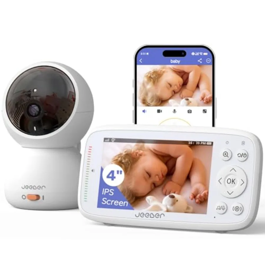Baby monitor for home use, ABS plastic, white, 1080P WiFi with pan-tilt-zoom, HD night vision, motion/cry detection, 360 view,