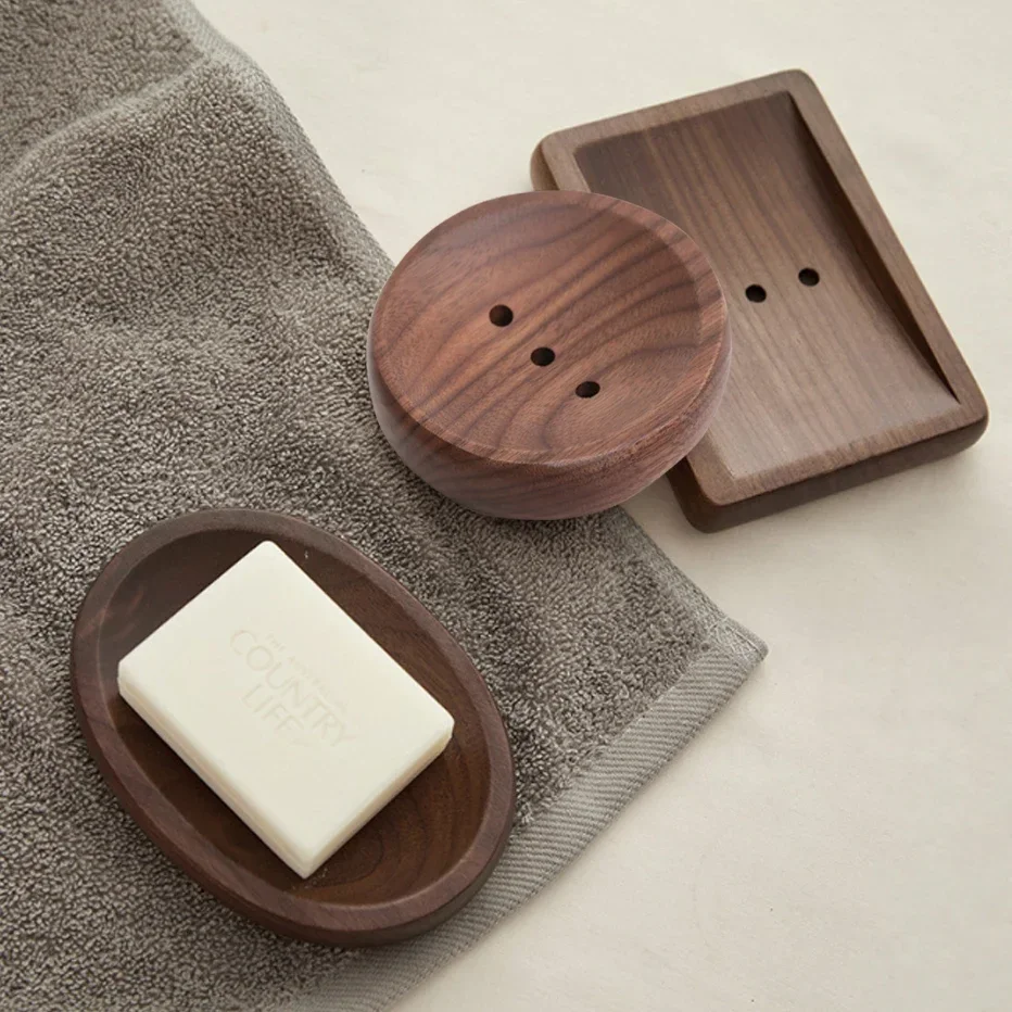 Bathroom Soap Box Walnut Wooden Log Holder Handmade Soap Dish Mildew Drain Tray Bath Shower Soap Organizer