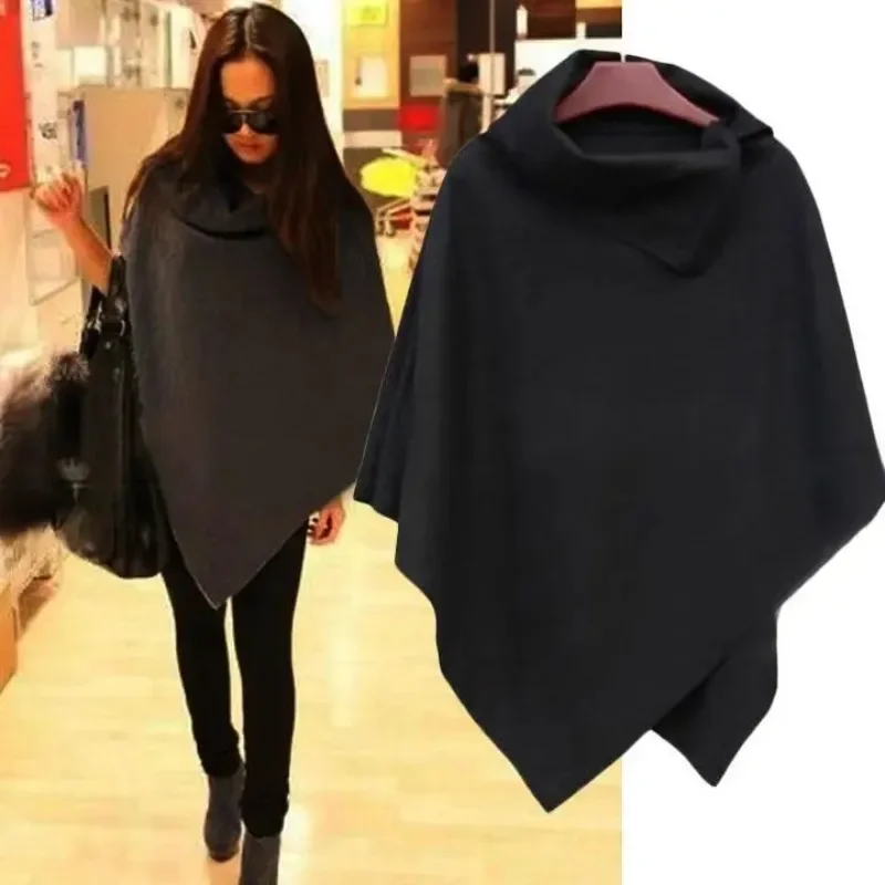 Poncho para mujer, capa con dobladillo asimétrico, prendas de vestir de mezcla de lana para ocio, ropa de calle femenina de Color sólido, venta al